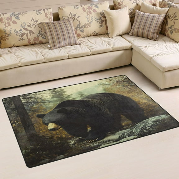 Ryvnso A Bear in Forest Area Floor Mat Non-Slip Carpet Soft Rugs Doormats 60" x 39"