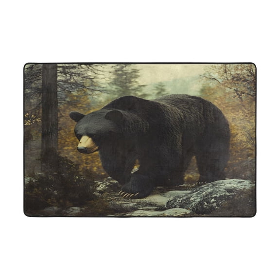 Ryvnso A Bear in Forest Area Floor Mats Large Nursery Rugs Non-Slip Carpets Doormat 36" x 24"
