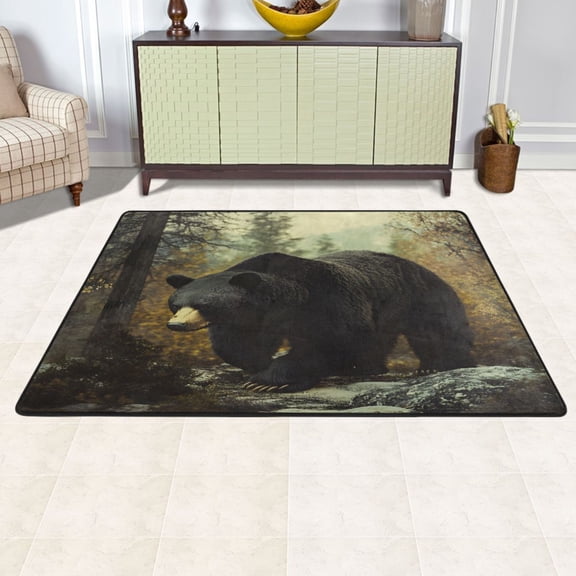 Ryvnso A Bear in Forest Area Floor Mats Large Nursery Rugs Non-Slip Carpets Doormat 72" x 48"