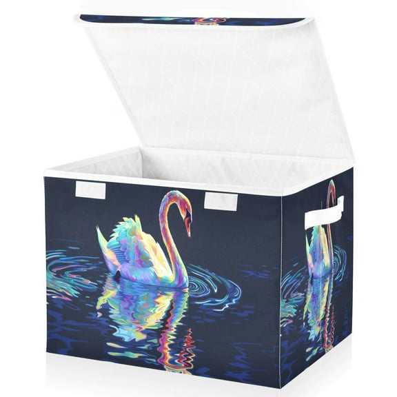 Ryvnso A Beautiful Swan Large Lidded Foldable Storage Baskets Cubes Boxes Lids Bin for Home