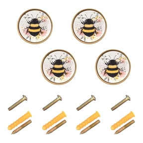 Ryvnso A Bee with Flower Cabinet Knobs Kitchen Door Round Pulls Drawers Dresser Cupboard Knob Set of 4