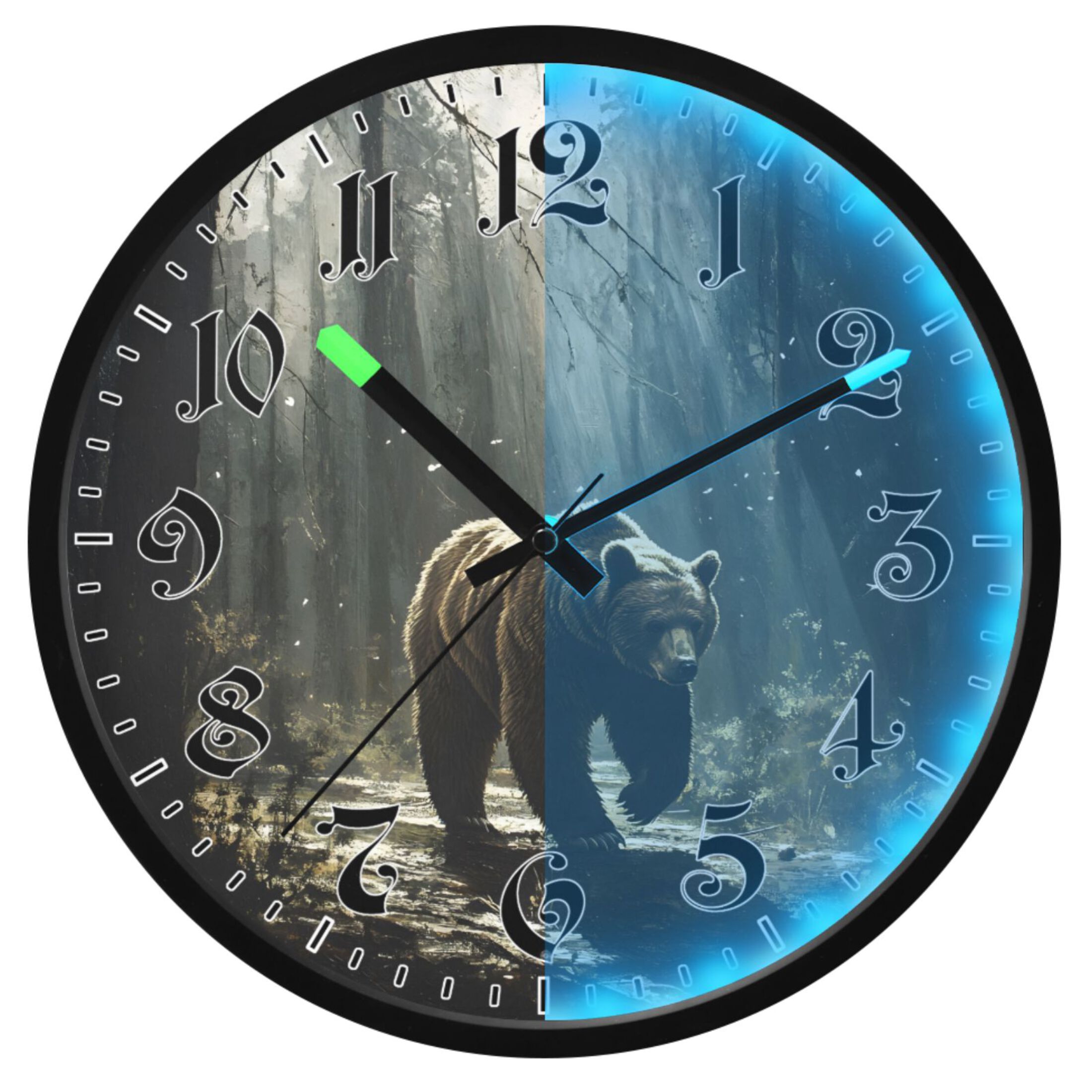 745 Clock Ryvnso A Big Bear in Forest 12 Inch Night Light Wall Clock Luminous ...