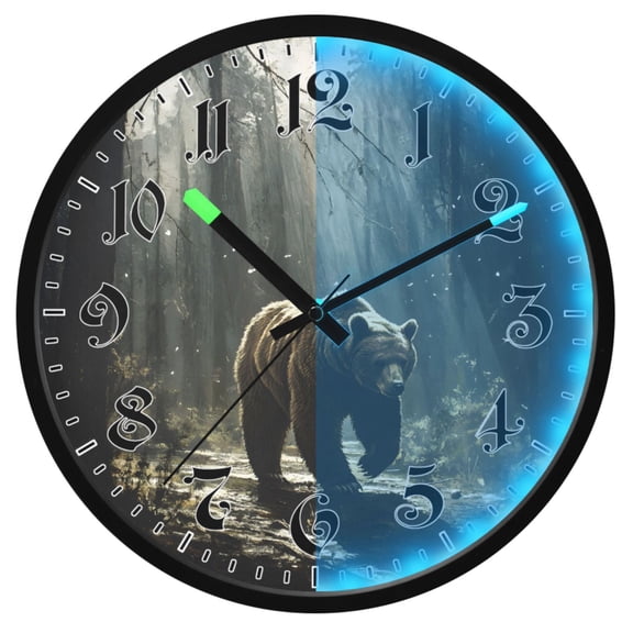 Ryvnso A Big Bear in Forest 12 Inch Night Light Wall Clock Luminous Silent Battery Operate Clocks