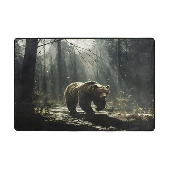 Ryvnso A Big Bear in Forest Area Floor Mats Large Nursery Rugs Non-Slip Carpets Doormat 36" x 24"