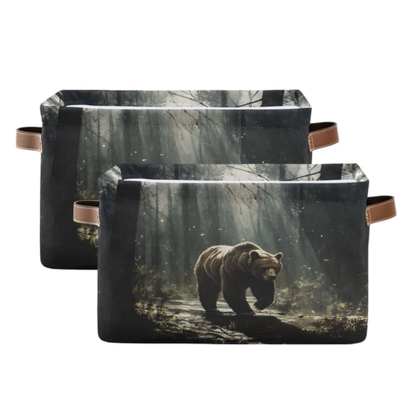 Ryvnso A Big Bear in Forest Storage Basket Large Bin Foldable Boxes Toys Organizer 14.2x10.2x8.3in 2 PCs