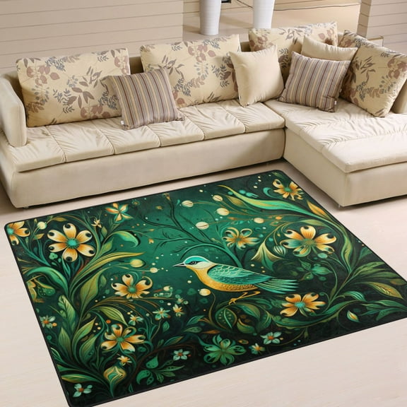 Ryvnso A Bird and Flowers Area Floor Rugs Soft Non-Slip Large Mats Nursery Carpets 63" x 48"