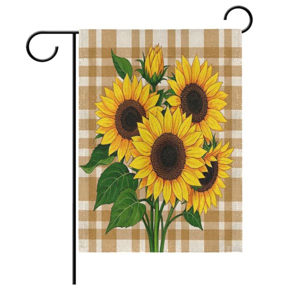 Ryvnso A Bouquet Of Sunflowers on A Plaid Background Pattern Garden Flag 12x18 Inch Double Sided Seasonal Yard Decoration