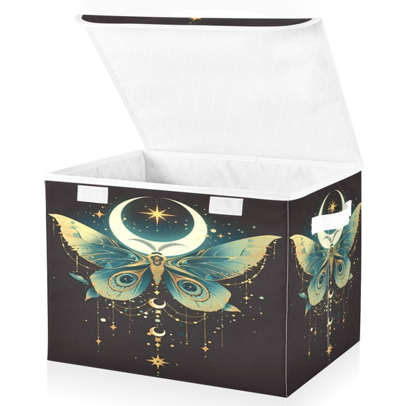 Ryvnso A Butterfly and Moon Large Lidded Foldable Storage Baskets Cubes Boxes Lids Bin for Home