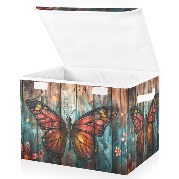 Ryvnso A Butterfly on Wood Large Lidded Foldable Storage Baskets Cubes Boxes Lids Bin for Home