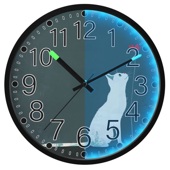 Ryvnso A Cat 12 Inch Night Light Wall Clock Silent Battery Operated Luminous Clocks