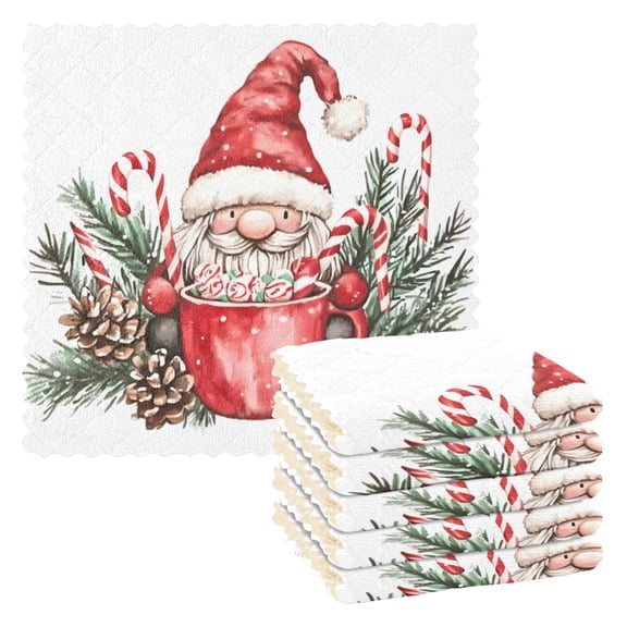 Ryvnso A Cute Christmas Gnome Kitchen Towels Dish Clothes for Drying Dishes Cleaning Absorbent Set of 6