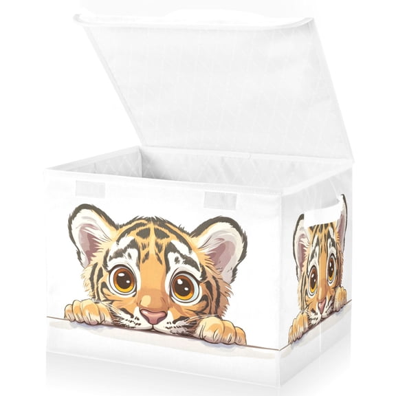 Ryvnso A Cute Tiger Large Lidded Foldable Storage Baskets Cubes Boxes Lids Bin for Home