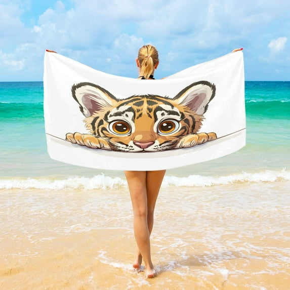 Ryvnso A Cute Tiger Oversized Beach Towel Microfiber Bath Blankets Swimming Fitness 37" x 74"