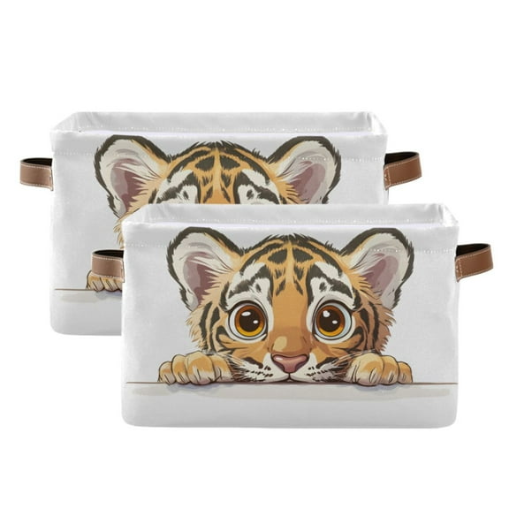 Ryvnso A Cute Tiger Storage Basket Large Bin Foldable Boxes Toys Organizer 14.2x10.2x8.3in 2 PCs
