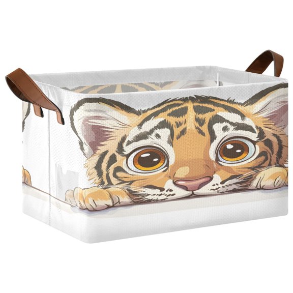 Ryvnso A Cute Tiger Storage Bins Large Basket Foldable Cube Toys Organizer with Handles 1 PC