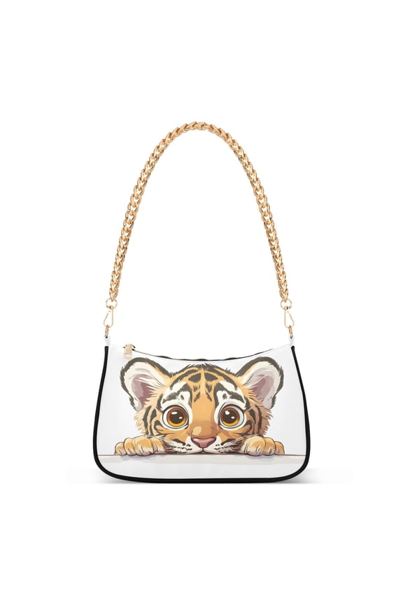 A Cute Tiger Womens Chain Shoulder Bag Tote Handbags Clutch Hobo Purse with Zipper for Travel
