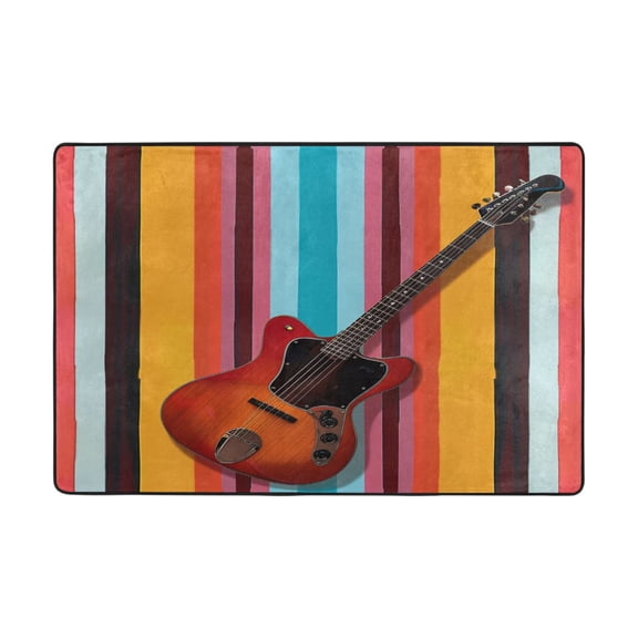 Ryvnso A Guitar on Stripe Area Floor Mats Large Nursery Rugs Non-Slip Carpets Doormat 36" x 24"