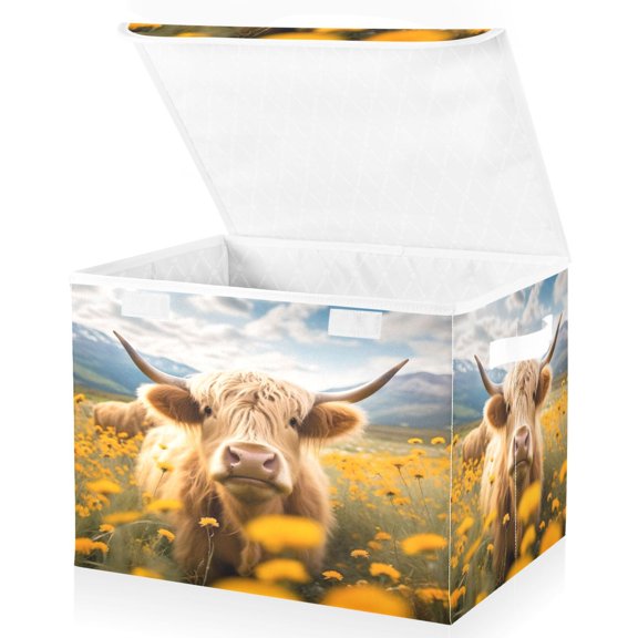 Ryvnso A Highland Cattle Large Lidded Foldable Storage Baskets Cubes Boxes Lids Bin for Home