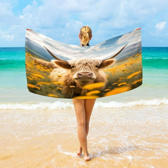 Ryvnso A Highland Cattle Oversized Beach Towel Microfiber Bath Blankets Swimming Fitness 37" x 74"