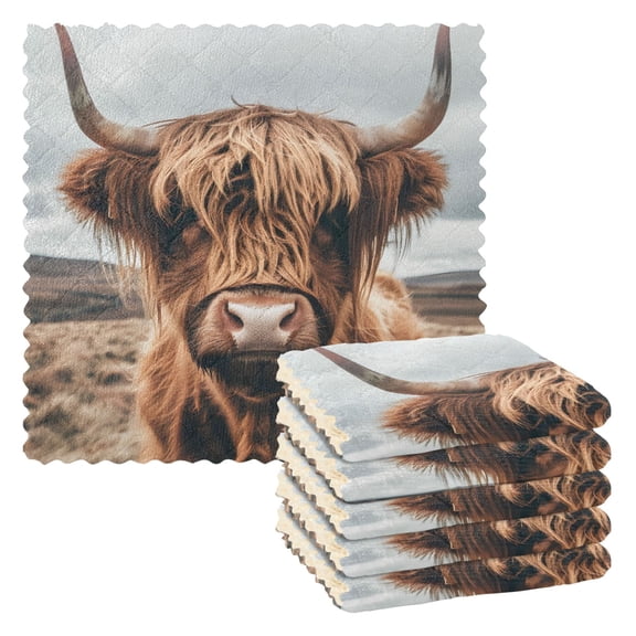 Ryvnso A Highland Cow Kitchen Towels Dish Clothes for Drying Dishes Cleaning Absorbent Set of 6