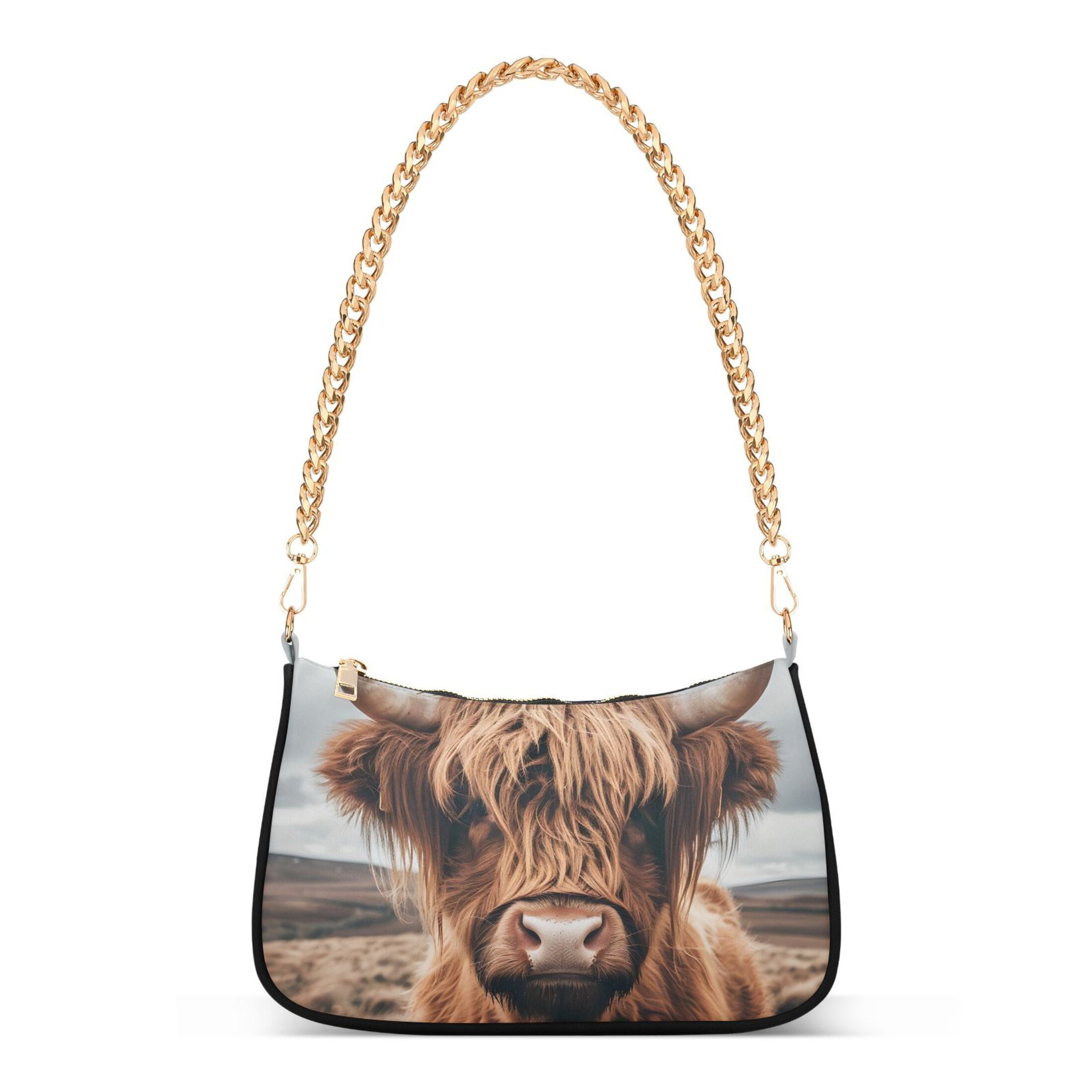 Ryvnso A Highland Cow Womens Chain Shoulder Bag Tote Handbags Clutch Hobo Purse with Zipper for Travel