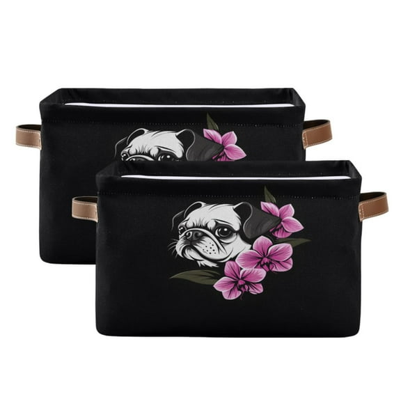 Ryvnso A Pug Dog Storage Basket Large Bin Foldable Boxes Toys Organizer 14.2x10.2x8.3in 2 PCs