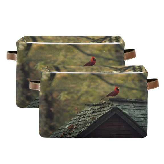 Ryvnso A Red Bird Stand on Roof Storage Basket Large Bin Foldable Boxes Toys Organizer 14.2x10.2x8.3in 2 PCs