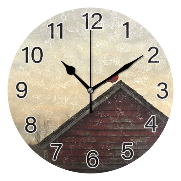 Ryvnso A Red Bird on House Wall Clock Non Ticking Silent Kitchen Clock Battery Operated Clocks 10 inch