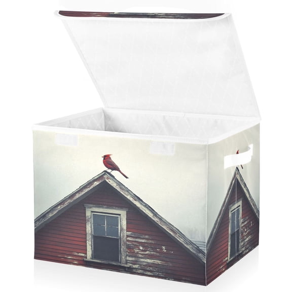 Ryvnso A Red Bird on Roof Large Lidded Foldable Storage Baskets Cubes Boxes Lids Bin for Home