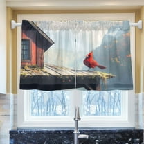 Ryvnso A Red Bird on Roof View Half Curtains Sets Tier 2 Panels Short Curtain Rod Pocket 27"W x 24"L