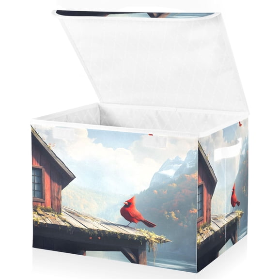 Ryvnso A Red Bird on Roof View Large Lidded Foldable Storage Baskets Cubes Boxes Lids Bin for Home