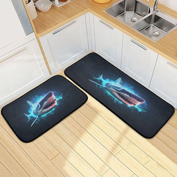 Ryvnso A Sharks Kitchen Rugs Set Non Slip Runner Mats for Dining Room