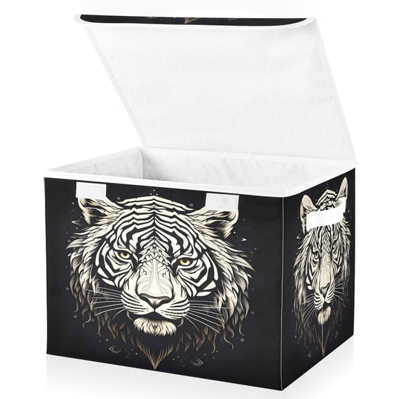 Ryvnso A Tiger Cool Large Lidded Foldable Storage Baskets Cubes Boxes Lids Bin for Home