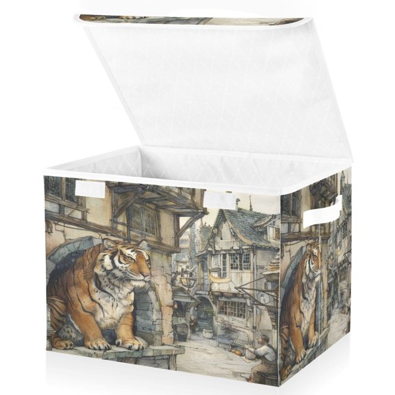 Ryvnso A Tiger Large Lidded Foldable Storage Baskets Cubes Boxes Lids Bin for Home