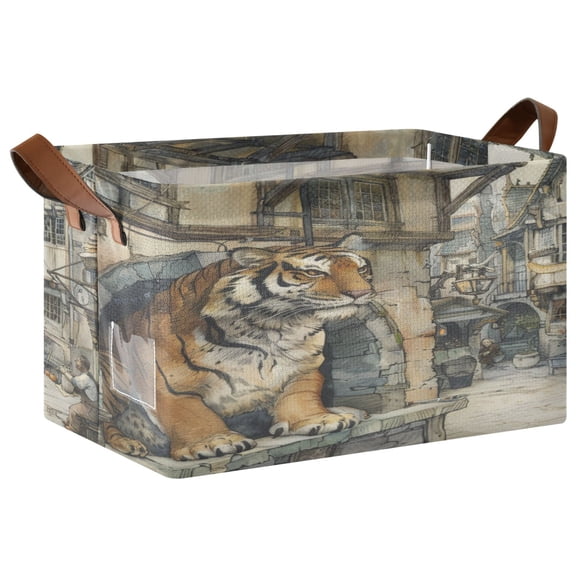 Ryvnso A Tiger Storage Bins Large Basket Foldable Cube Toys Organizer with Handles 1 PC