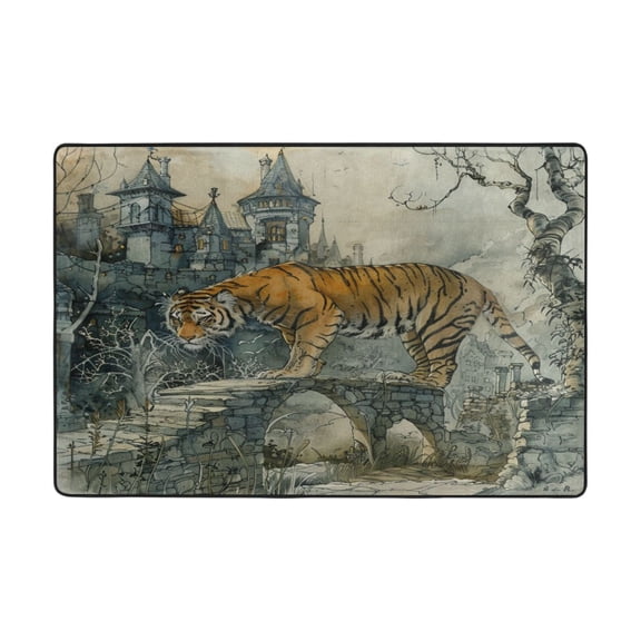Ryvnso A Tiger on Bridge Area Floor Mats Large Nursery Rugs Non-Slip Carpets Doormat 36" x 24"