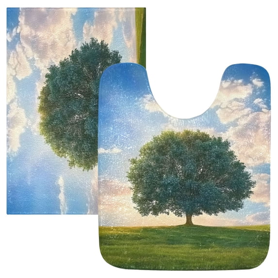 Ryvnso A Tree on Grassland Bathroom Shaggy Rugs Toilet Mat Soft Contour Rug
