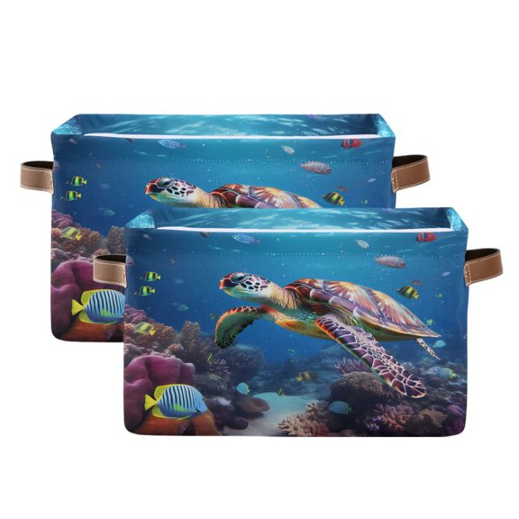 Ryvnso A Turtle Storage Basket Large Bin Foldable Boxes Toys Organizer 14.2x10.2x8.3in 2 PCs
