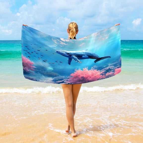 Ryvnso A Whale under Sea Oversized Beach Towel Microfiber Bath Blankets Swimming Fitness 37" x 74"