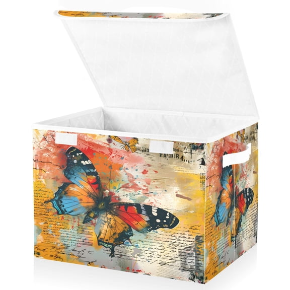 Ryvnso Abstract Art Butterfly Large Lidded Foldable Storage Baskets Cubes Boxes Lids Bin for Home