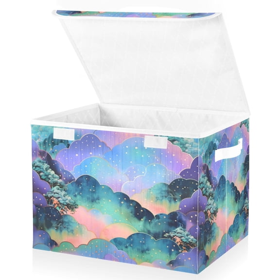 Ryvnso Abstract Art Mountain Large Lidded Foldable Storage Baskets Cubes Boxes Lids Bin for Home
