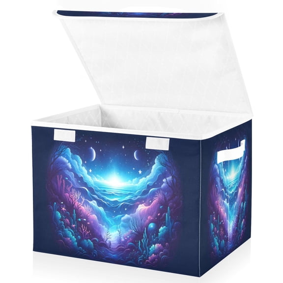 Ryvnso Abstract Beautiful Ocean Large Lidded Foldable Storage Baskets Cubes Boxes Lids Bin for Home