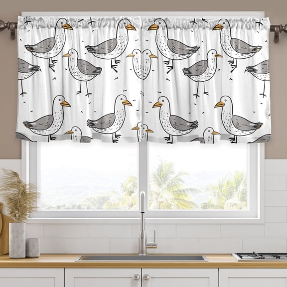 Ryvnso Abstract Bird Curtains Sets Short Curtain Rod Pocket Half Window Cafe Farmhouse Tier 2 Panels 57"W x 36"L