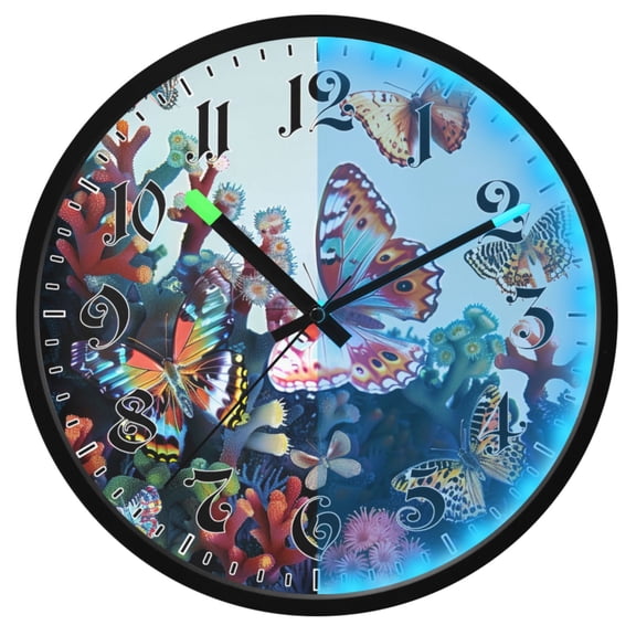 Ryvnso Abstract Butterfly Coral 12 Inch Night Light Wall Clock Luminous Silent Battery Operate Clocks