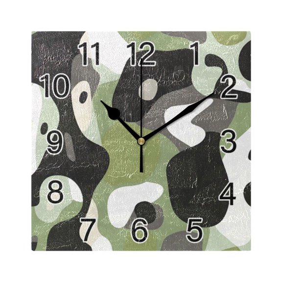 Ryvnso Abstract Camouflage Wall Clock Square Silent Non-Ticking Battery Operated 7.78"