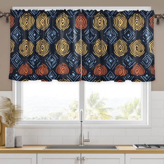 Ryvnso Abstract Circle Curtains Sets Short Curtain Rod Pocket Half Window Cafe Farmhouse Tier 2 Panels 57"W x 36"L