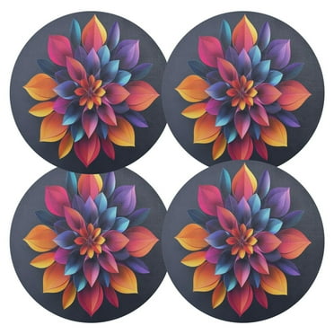 Ryvnso Abstract Colorful Flower Round Plate Mats Dining Table Placemat Set of 4 for Holiday Decoration