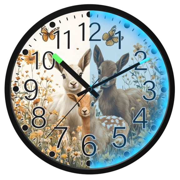 Ryvnso Abstract Deer 12 Inch Night Light Wall Clock Silent Battery Operated Luminous Clocks