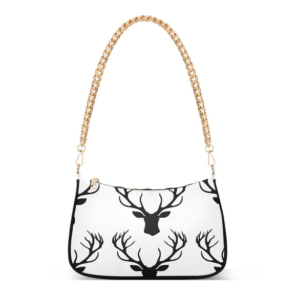 Ryvnso Abstract Deer Head Womens Chain Shoulder Bag Tote Handbags Clutch Hobo Purse with Zipper for Travel
