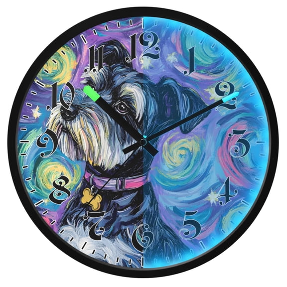 Ryvnso Abstract Dog Oil Paint 12 Inch Night Light Wall Clock Luminous Silent Battery Operate Clocks
